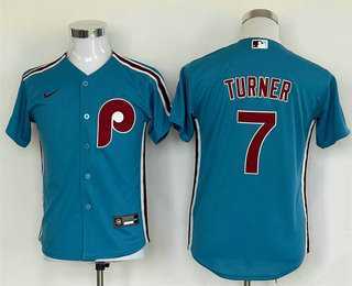Youth Philadelphia Phillies #7 Trea Turner Blue Stitched MLB Cool Base Nike Jersey->mlb youth jerseys->MLB Jersey